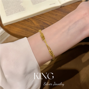 King Silver Jewelry Gold Plated S925 Silver <b>Rope</b> Chain <b>Bracelet</b> Geometric Everyday Wear Unisex Fine Chain <b>Bracelet</b> - Product Image 4