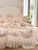 Ensemble de housse de couette de luxe en dentelle jacquard de coton de style coréen, broderie princesse, pour mariage