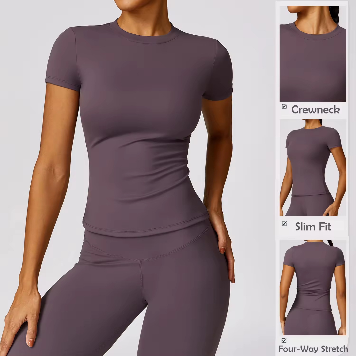 Custom High Quality Softness Sportswear Women Crewneck Short Sleeve Gym Blank Tshirts Custom Compression Slim Fit Yoga T Shirts