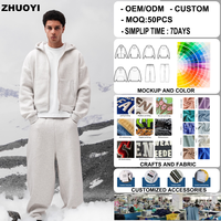 Ensemble de survêtement personnalisé 100 % coton 400 g/m² délavé à l'acide et à la pierre pour homme, comprenant un sweat à capuche et un pantalon de survêtement grande taille