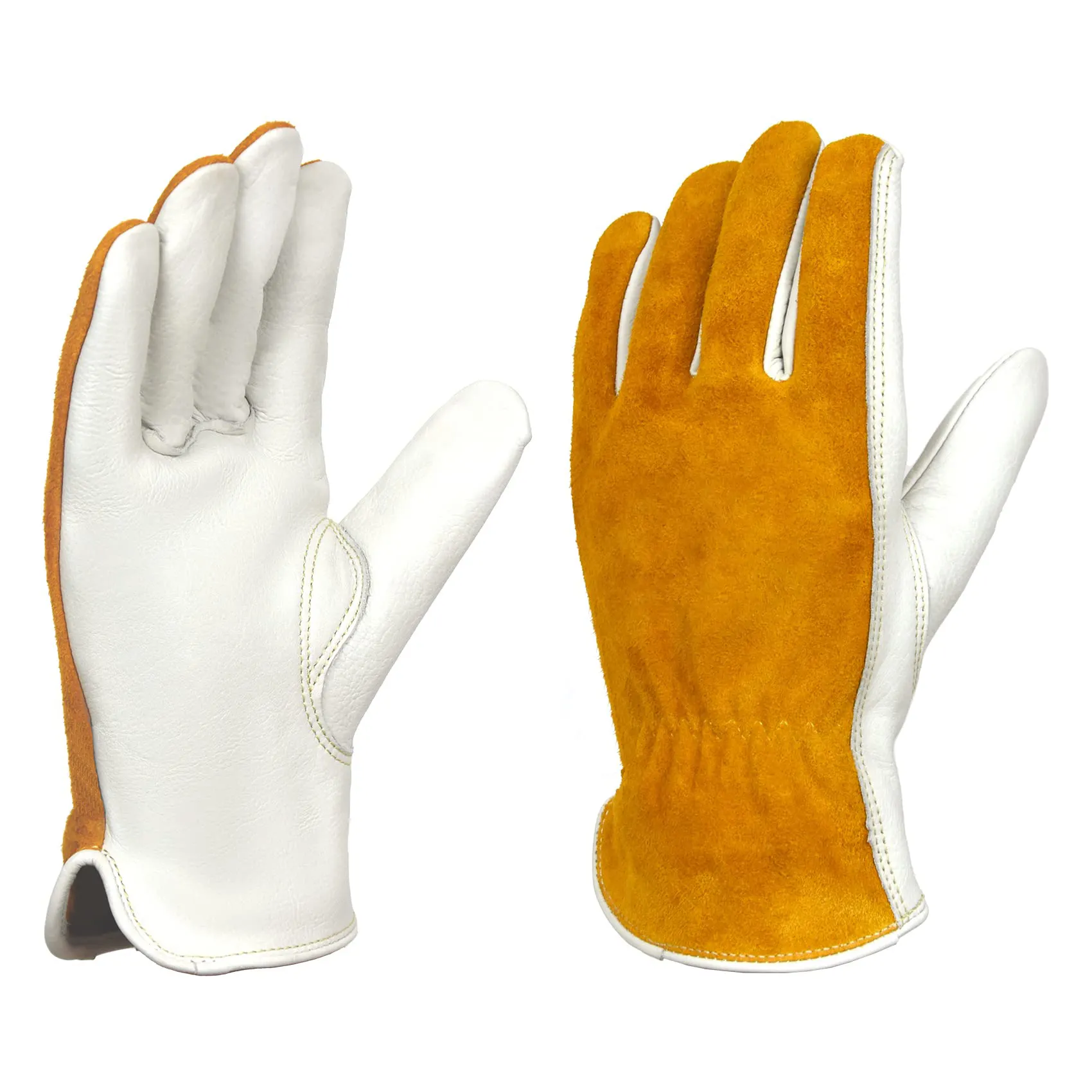 Giallo Logo personalizzato multifunzione Ppe grano pelle bovina rinforzata Palm Driver protezione della costruzione guanti in pelle da lavoro di sicurezza
