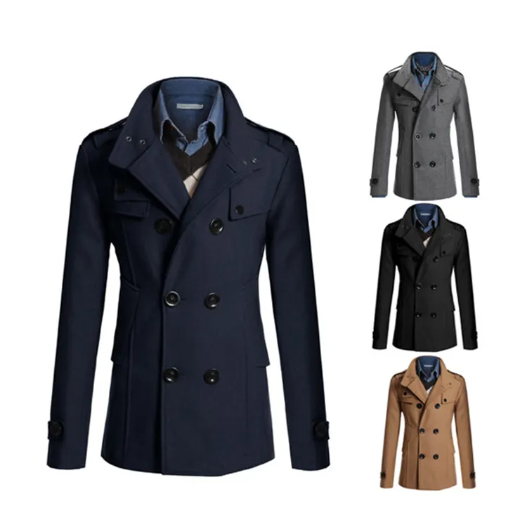 2022 Autumn And Winter Wool Coat Slim Jacket Oversized Double Row Button Collar Warm Men's Casual Jacket Trench Coat