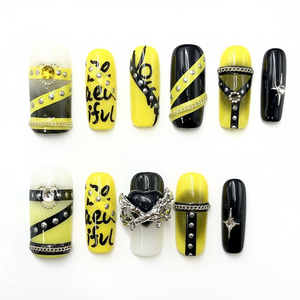 Set di chiodi per la bara di lusso elegante con motivo quadrato alla moda con diamanti gialli a stampa per dita - Product Image 2