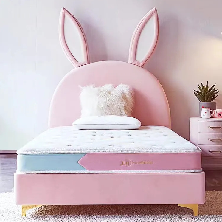 Basso MOQ bambini carino coniglio King Size rosa testiera letto moderno con fondina per bambini mobili