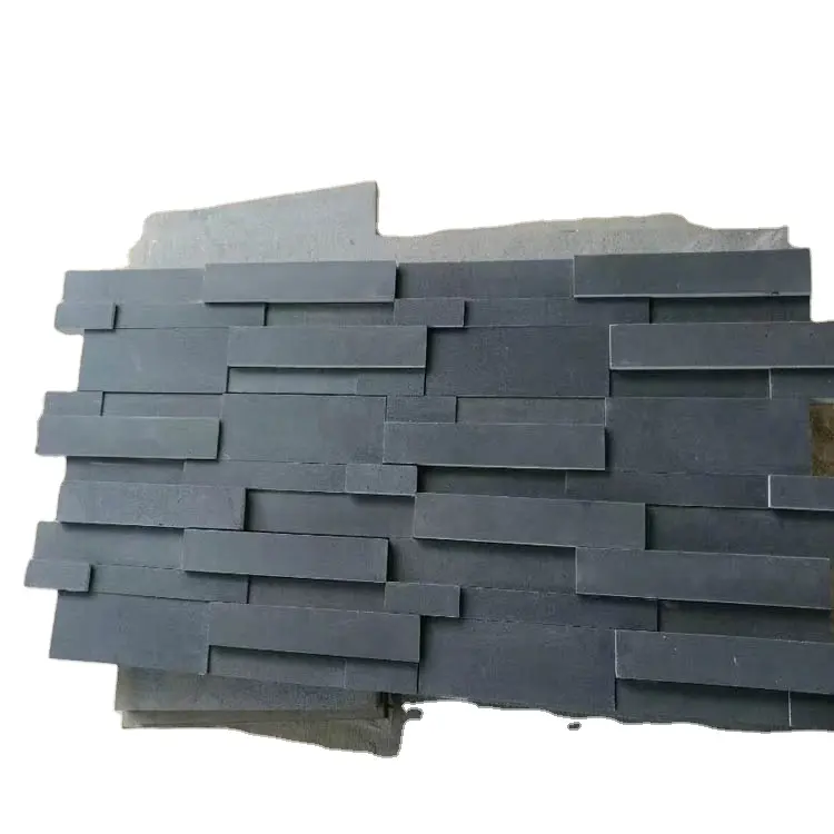 Groothandelsprijs Custom Natuurlijke Leisteen Zwart Basalt Cultuur Stenen Fineer Panelen Muur Steen Voor Externe Buitenmuur