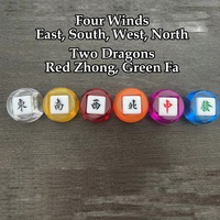 Set Indikator Angin Mahjong Akrilik Kristal 22mm, 6 Buah Ubin Angin Empat Arah & Naga, 9 Pilihan Warna