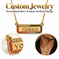 Collier pendentif rectangulaire Yogoo personnalisé en cristal arc-en-ciel style hip-hop, vente en gros pour hommes, chaîne plaquée or 18 carats, bijoux en vrac OEM