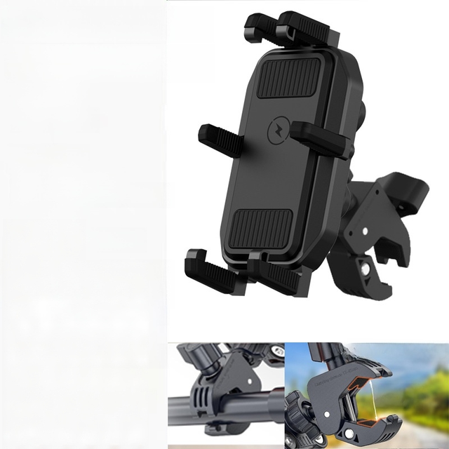 Shockproof Motorcycle Phone Holder, Aluminum Alloy Wireless Charger Mount, E-scooter Handlebar Bracket, Auto Parts Accessories