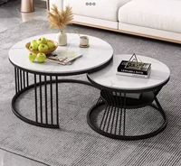 Table basse moderne de luxe avec cadre en métal et panneau en pierre, facile à assembler, design décoratif personnalisable pour salon