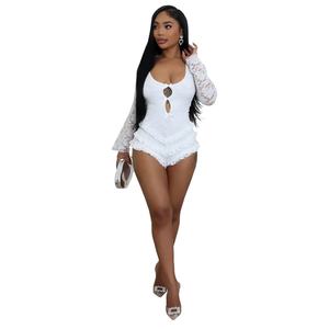 Robe en dentelle tendance pour femme BH1424, sexy, à bretelles, manches évasées, motif uni, décoration en strass, écologique, naturelle - Product Image 3