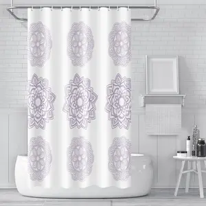 Anti-โรคราน้ำค้างสีม่วงพิมพ์ดอกไม้กันน้ำม่านอาบน้ำห้องน้ำอ่างอาบน้ำม่านอาบน้ำ