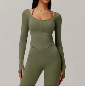 Custom Running Long Sleeved Quick Qrying Zipper Tight Sports <b>Jacket</b> <b>Yoga</b> Gym Fitness Track Sport <b>Jacket</b> Women - Product Image 1