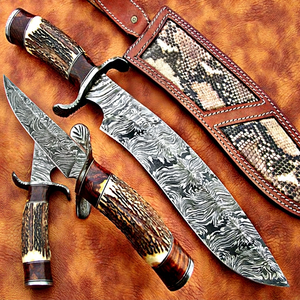 Cuchillos y Hachas MDM Hechos a Mano Personalizados, Cuchillo de Acero de Damasco para Bosque/Montaña/Camping, Mango de Asta de Ciervo, 17'' de Largo, Dureza HRC60-65, 5MM - Product Image 1