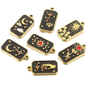 Pendentif rectangulaire en acier inoxydable pour tarot |   Amulette Soleil Lune Étoile en émail glacé |   Colliers et bracelets à breloques DIY - Product Image 5