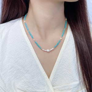 Collier en perles de bambou imitation perle turquoise rétro français, design de niche pour femmes, chaîne de clavicule sportive tendance, bijoux - Product Image 3