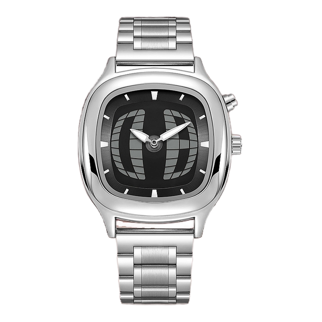New Digital Display Sport Retro Square Watch with Stainless Steel Band Water Resistant Fashion Men's Watch