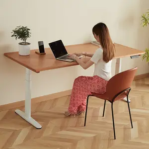 Doppio motore elettrico tavolo di sollevamento personalizzato legno di ciliegio in legno massello ovale bianco gambe da scrivania intelligente tavolo da ufficio di sollevamento