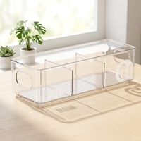 Tiroir de rangement transparent en plastique pour cuisine avec séparateurs ajustables et poignées pour condiments, organisateur d'armoire