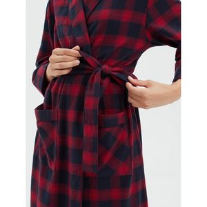 SIORO Peignoir en flanelle pour femme, col châle à carreaux, en coton doux, vêtement de détente - Product Image 4
