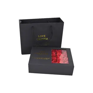 海关纸板玫瑰花纸盒人造玫瑰花纸盒优雅批发标志印刷礼品盒玫瑰包装