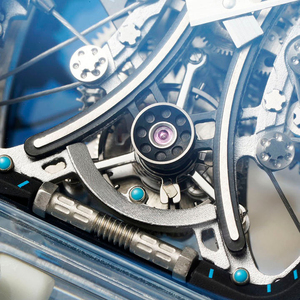 Men's light blue <b>rubber</b> strap crystal tourbillon <b>watch</b>, tonneau-shaped skeleton mechanical <b>watch</b> - Product Image 4