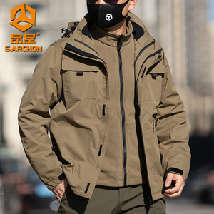 Chaqueta Táctica <span class=keywords><strong>de</strong></span> Invierno para Hombre, Tres en Uno, con Capucha, Impermeable, Cortavientos, con Forro Suave Desmontable, Conjunto <span class=keywords><strong>de</strong></span> Dos Piezas - Product Image 1