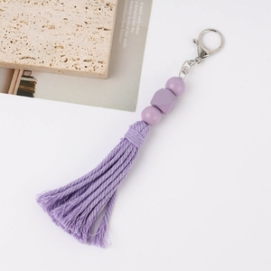 Vente en gros de sac à franges en coton de couleur unie perlé pour femmes porte-clés de voiture pour téléphone portable accessoires porte-clés - Product Image 3
