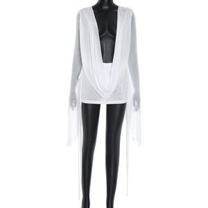 Vestido de playa de malla con cuello en V profundo, cintura natural, ecológico, con logo frontal, estilo casual, para <span class=keywords><strong>mujer</strong></span>, moda al por mayor, colección verano 2026 - Product Image 6