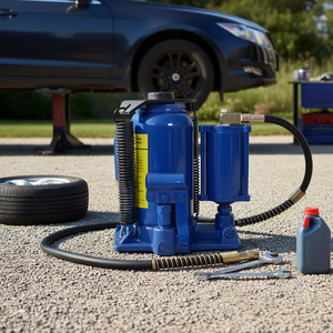 Cric hydraulique pneumatique bleu 20 tonnes, plage de levage 10,2-19,7 pouces, poignée manuelle, entièrement soudé, pour voiture, camping-car, automobile - Product Image 2