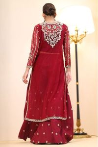 2024 fête-porter beau concepteur ZARI broderie longue Kurta Plazo robe cristal perles de verre Dabka travail taille naturelle dentelle - Product Image 2
