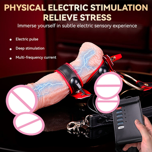 Correas genitales de pulso eléctrico, correas de sujeción de testículos de cuero PU con esposas, conjunto de sujeción corporal, juguetes sexuales BDSM para hombres - Product Image 3