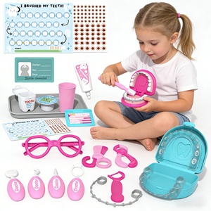 Kit de jeu éducatif EPT STEM sur les soins dentaires pour les tout-petits de <span class=keywords><strong>3</strong></span> ans et plus, ensemble de dentiste réaliste avec des crochets dentaires et tableau de récompenses (bleu/rose) - Product Image 1