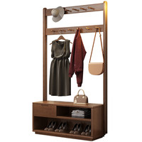 Porte-manteau autoportant en bois massif NKAHS avec étagère à chaussures et crochets pour rangement d'entrée, design minimaliste