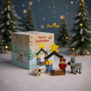 Set Decorativo Natalizio con Presepe in Mattoncini, Figure e Animali per Esposizione Festiva - Product Image 3