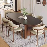 Table de salle à manger ovale en bois, style rétro, avec pieds en bois massif et plateau en pierre frittée, ensemble de table à manger pour restaurant, maison, dîner