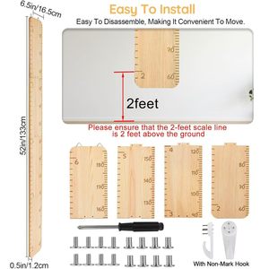 Regla Medidora de Altura para Niños de Madera, Color Madera Natural, para Colgar en Interiores, Uso Doméstico, Tabla de Crecimiento de 180 cm - Product Image 4