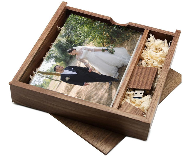 Wood Photo Album Box Photography Usb Drive Box Photo Storage Box With Sliding Lid