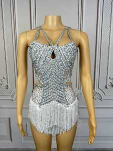 Nuevo Traje <span class=keywords><strong>de</strong></span> Drag Queen para Discoteca, Vestido con Tirantes para Fiesta <span class=keywords><strong>de</strong></span> DJ, Disfraz con Pedrería Plateada y Borlas, Body para Cantante, Ropa <span class=keywords><strong>de</strong></span> <span class=keywords><strong>Jazz</strong></span> para Mujer - Product Image 6