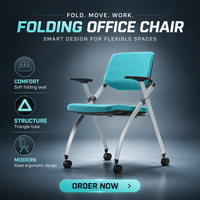 Chaise de formation pliable de style moderne, conforme à la norme BIFMA, avec dossier en tissu, hauteur réglable, cadre en aluminium, roulettes, pour l'école et le bureau