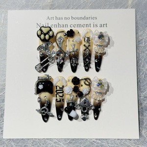 Produits chauds 10 pièces gothique Y2K amande portable oeil de chat Punk métal Style fête ongle autocollant à la main presse sur <span class=keywords><strong>les</strong></span> ongles - Product Image 1