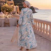 Robe ample à imprimé floral avec bordure de col ornée de strass pour un usage quotidien décontracté, Eid et réunions festives, Abaya en polyester ODM
