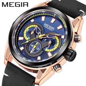 Montre tendance pour homme, chronographe bleu, bracelet en cuir, montre sport à quartz, nouvelle montre pour homme - Product Image 5