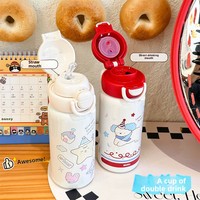 Petite tasse thermos sous vide à motif de dessin animé, grande capacité, pour étudiants et enfants, portable pour l'extérieur, avec paille, double mode de consommation, en acier inoxydable 304