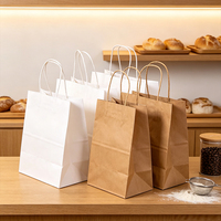 Sacs à pâtisserie pour café, personnalisés avec logo imprimé, en kraft naturel recyclé, fond carré, poignée plate, résistants à la graisse, de qualité alimentaire