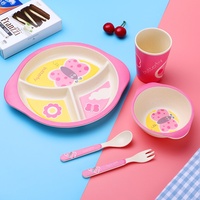 Ensemble de vaisselle en mélamine pour enfants, 5 pièces, pour tout-petits, usage domestique, assiettes divisées mignonnes, tasses adorables, bols, fourchettes
