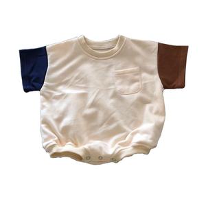 Sudadera de Verano para Bebé con Bloques de Color, Romper Tipo Burbuja de Manga Corta, Unisex, Cómodo Body con Bolsillo - Product Image 3