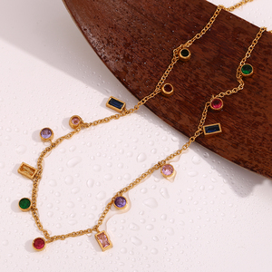 Dreamshow Bijoux colorés Cadeau pour femmes Collier ras du cou en zircon Collier plaqué or Bijoux en acier inoxydable 316L - Product Image 3