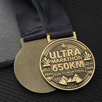 Médailles de sport en laiton antique très détails médaille en métal en alliage de zinc en relief personnalisé 2d 3D Logo lettre 650km médaille de marathon
