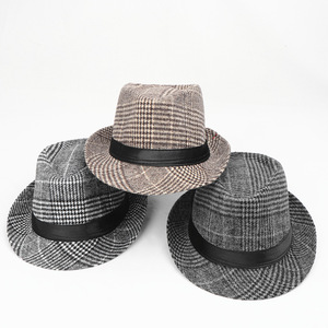 Fedora <b>Hats</b> <b>Men</b> <b>Wool</b> Plaid <b>Hat</b> Black Band Casual Spring Autumn England Style Adult Male <b>Hat</b> - Product Image 2