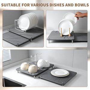 Escurridor de Platos de Tierra de Diatomeas de 2 Niveles con Tapete de Almacenamiento, Escurridor de Doble Capa para Encimera de Cocina, Base de Drenaje de Piedra para Platos - Product Image 6